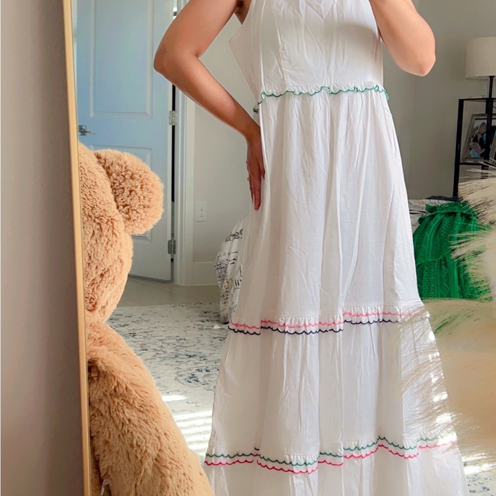 White Maxi Dress with Colorful Trim